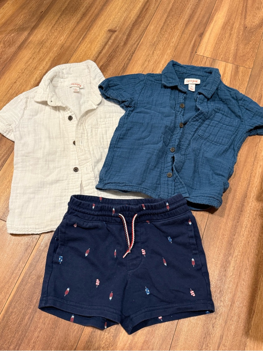 Carter's Blue and White Short-Sleeve Button Shirt + Navy Rocket Shorts Set